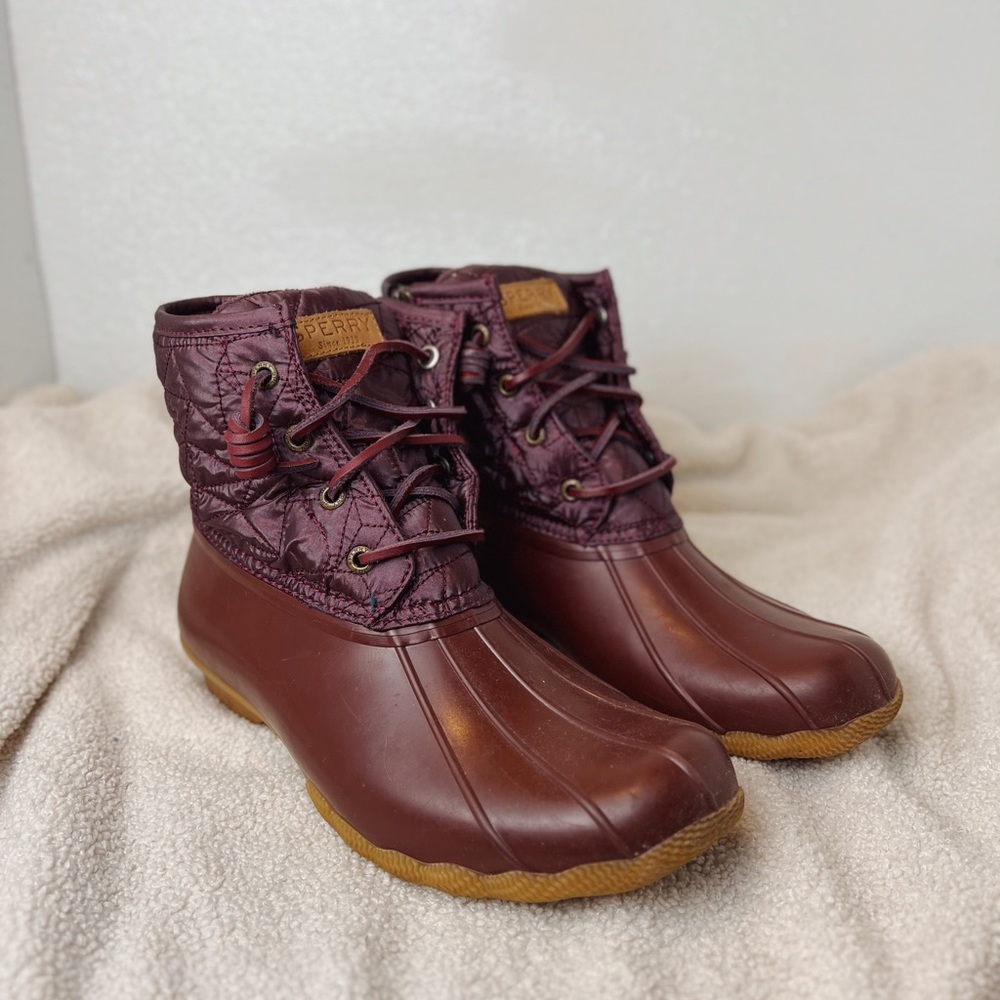 SPERRY Saltwater Nylon Quilted Wine Waterproof Duck Boot Womens 8.5